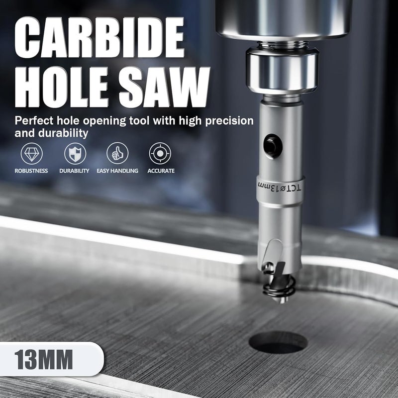 GSTK Heavy Duty Carbide Hole Saw Set, 33/64” (13mm), Extra Deep Cutting Depth of 1.1 Inches (28mm) - Ideal for Stainless Steel, Mild Steel, Iron, Copper, Brass, and Plastic - Image 4